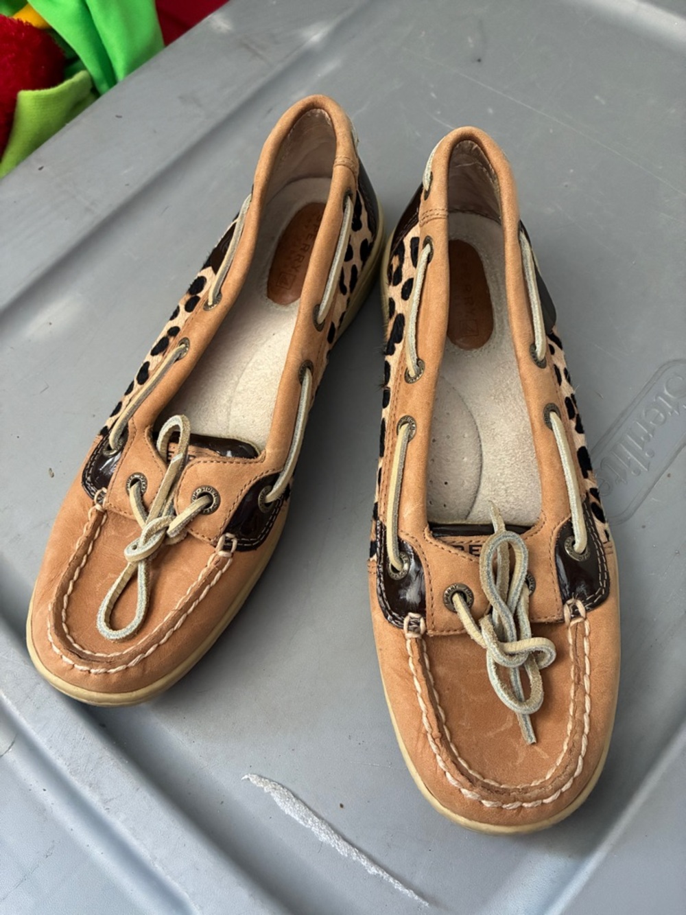 Sperry Women’s Tan Leopard Boat Shoes Leather